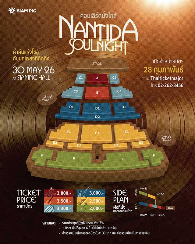 ผังที่นั่งคอนเสิร์ตนั่งใกล้ NANTIDA SOUL NIGHT